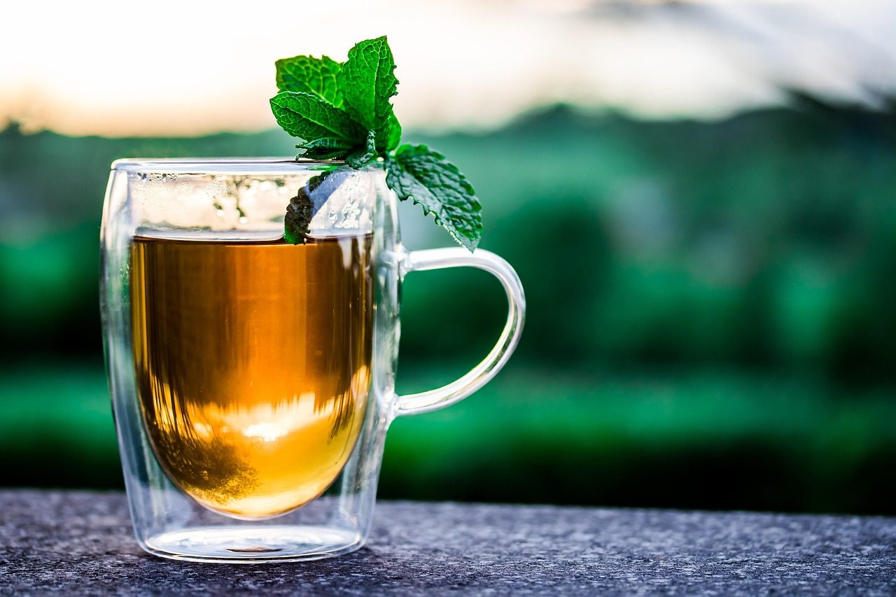 Zelený smoothie nápoj s bylinami a lesními plody